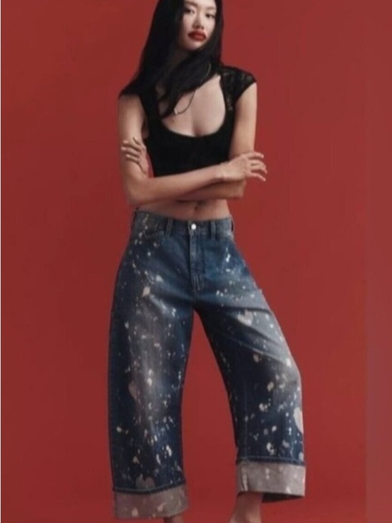 Anthropologie Denim - NWOT The Kaden Barrel Carpenter Pilcro Heart Paint-Splatter Jeans